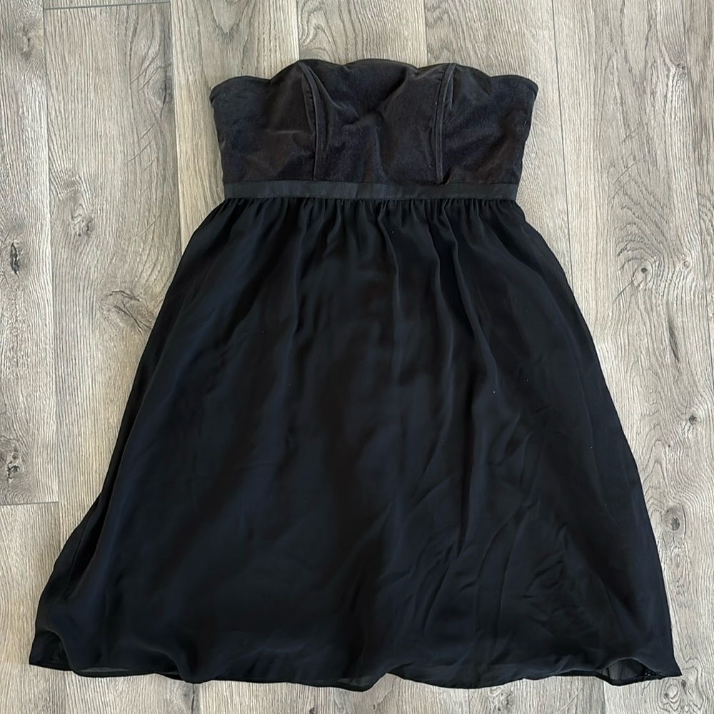 Black Velvet and Chiffon Strapless Cocktail Dress